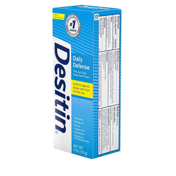 Desitin Daily Defense Baby Diaper Rash Cream with Zinc Oxide to Treat, Relieve & Prevent diaper rash, Hypoallergenic, Dye-, Phthalate- &
