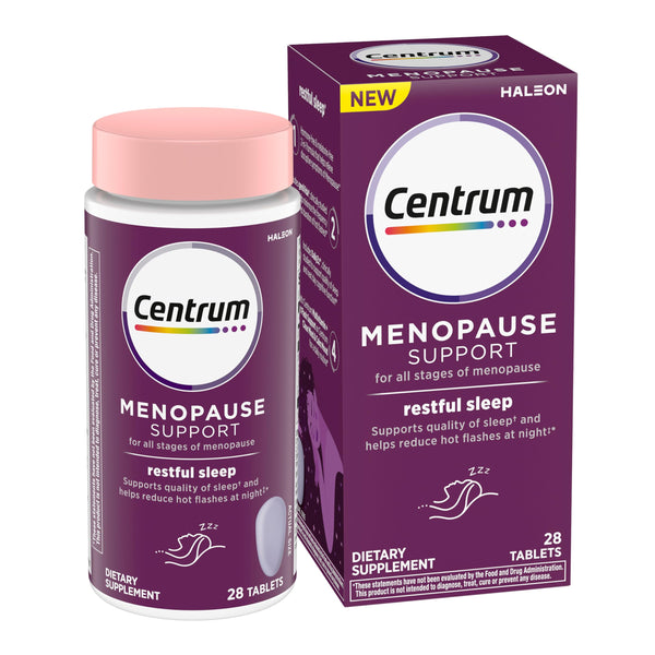 Centrum Restful Sleep Menopause Support Tablets, Supplement with Clinically Studied DailyZz and geniVida, 28 Count 28 Count (Pack of 1)