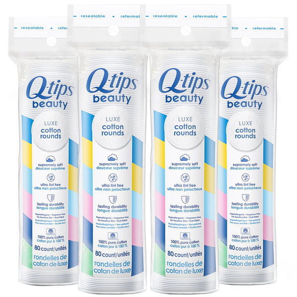 Q-Tips Beauty Luxe Cotton Rounds 80 Count 4-Pack â Hypoallergenic Makeup Remover Pads, Beauty & Personal Care Essentials