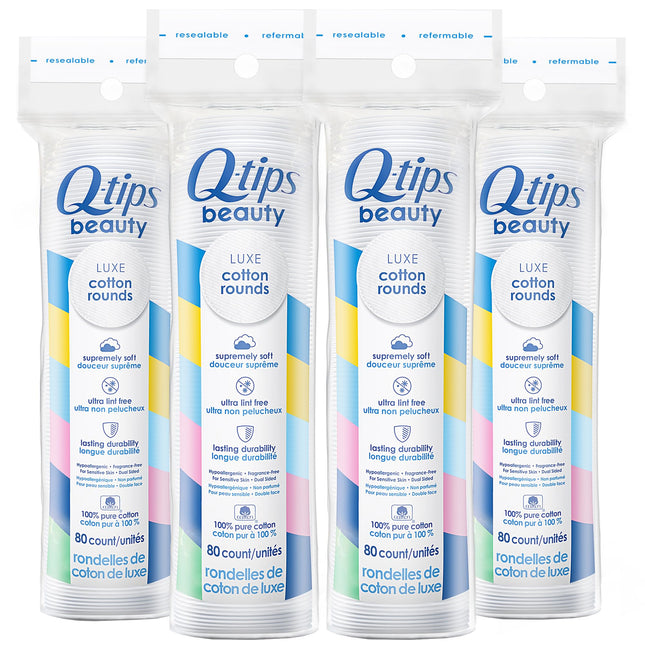 Q-Tips Beauty Luxe Cotton Rounds 80 Count 4-Pack Ã¢ÂÂ Hypoallergenic Makeup Re