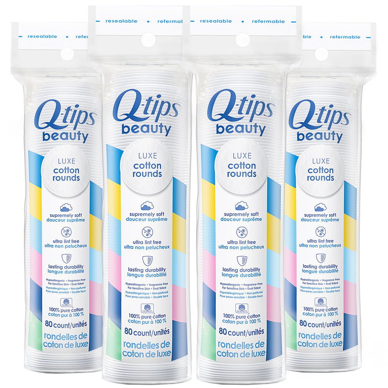 Q-Tips Beauty Luxe Cotton Rounds 80 Count 4-Pack â Hypoallergenic Makeup Remover Pads, Beauty & Personal Care Essentials
