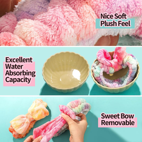 LEOBRO Spa Headband, 6pcs Makeup Headbands & Hair Ties, for Women Girls Tie-dyed Colorful, Orange, and Pinkish Purple