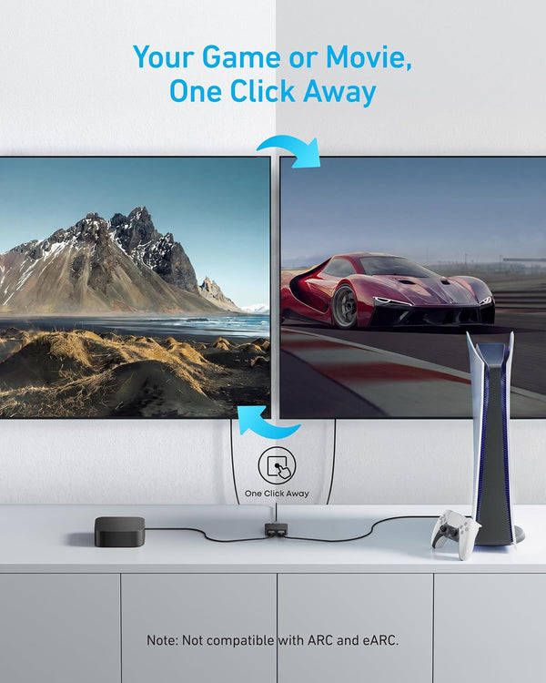 Anker HDMI Switch, 4K@60Hz HDMI Switcher, 2 in 1 Out with Smooth Finish, Supports HDR, 3D, Dolby, Compatible with Laptops, PC, Xbox Series, PS5 /