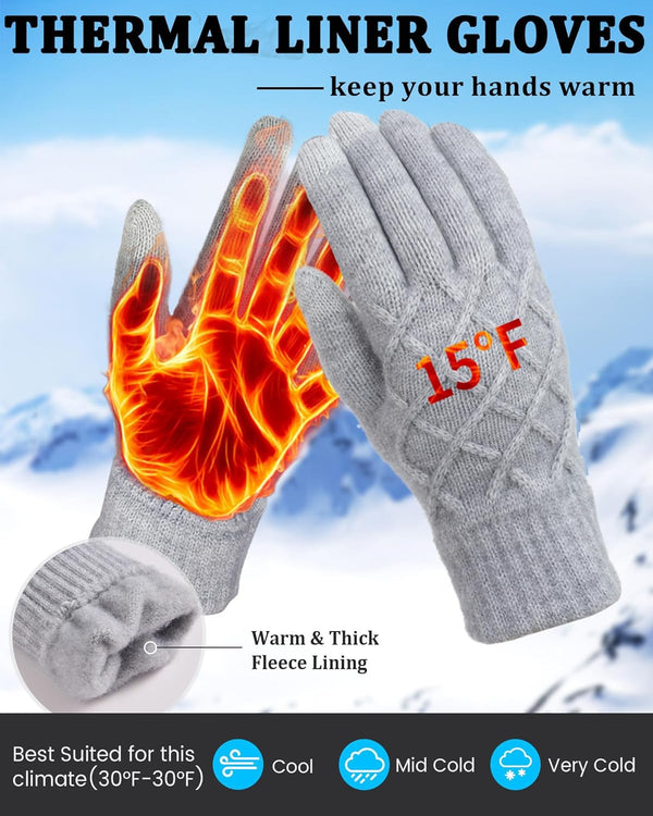 REACH STAR 2 Pairs Winter Gloves for Women Touch Screen Elastic Thermal Knit Lining Warm Gloves for Cold Weather