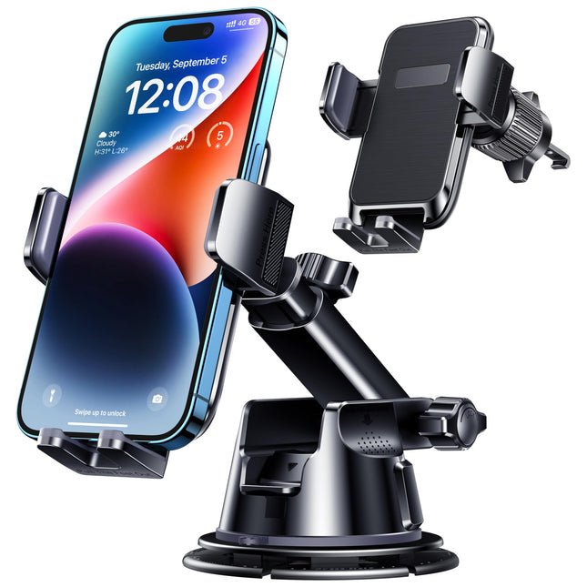 Car Phone Holder Mount, [Military-Grade Suction & Super Sturdy Base] 3 in 1 Universal Phone Mount for Car Dashboard Wind