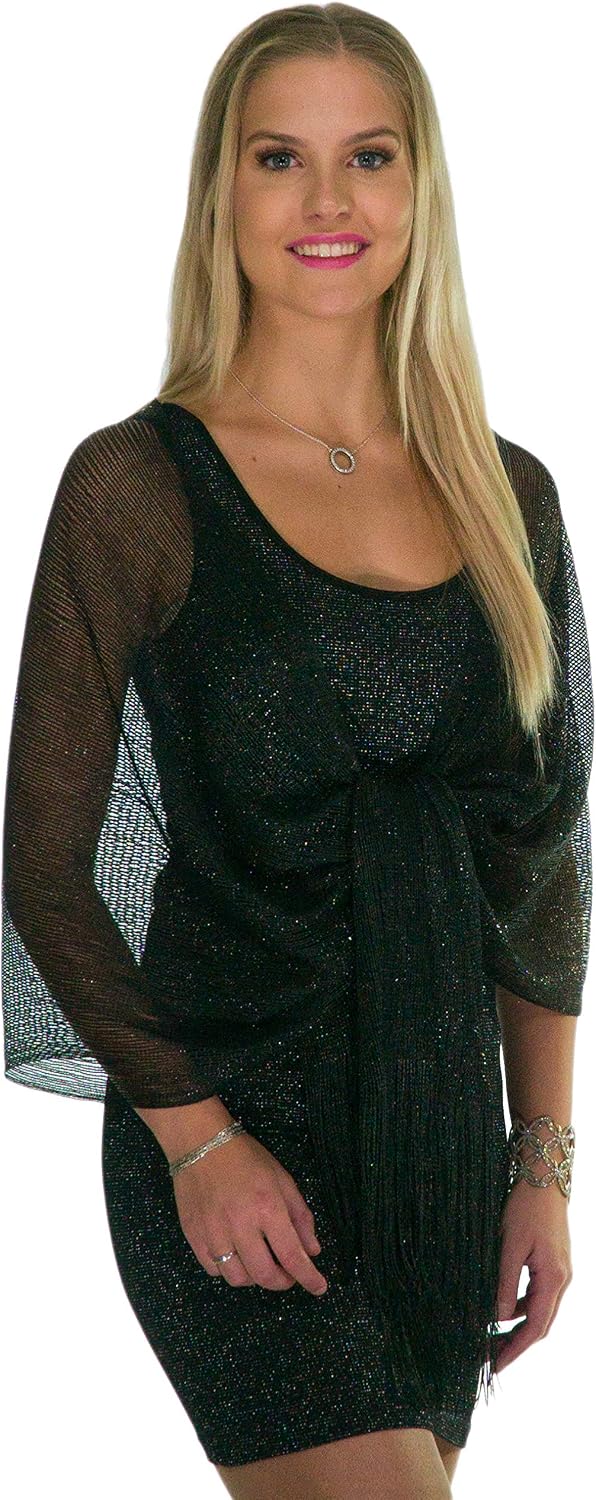 ShineGlitz Shawls and Wraps for Evening Dresses, Metallic Glitter Shawls for Women, Sparkling Wedding Giving Shawl Gift Black 1
