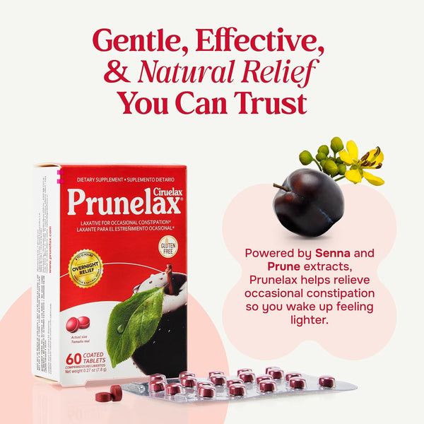 Prunelax Ciruelax Regular Strength Laxative Mini Tablets - Overnight Relief for Occasional Constipation, Senna Extract, Vegan & Gluten-Free,
