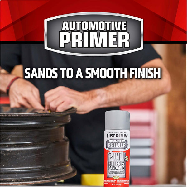Rust-Oleum 260510 Stops Rust Automotive 2-in-1 Filler & Sandable Primer Spray, 12 oz, Gray 12 Ounce (Pack of 1) Gray