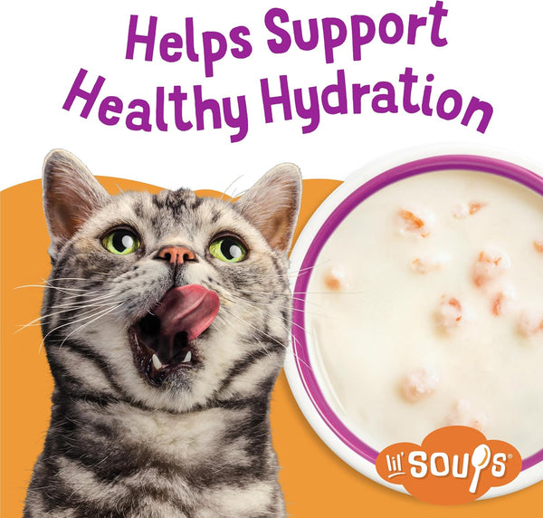 Purina Friskies Grain Free Lickable Cat Food Toppers Lil’ Soups With Shrimp in a Velvety Chicken Broth - (Pack of 8) 1.2 oz. Cups