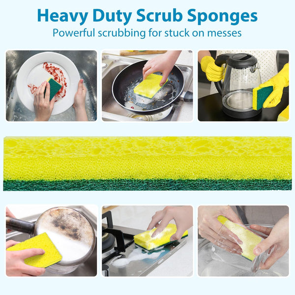 24 Pack Heavy Duty Scrub Sponges,Multi-Purpose Kitchen Sponge, Efficiently Clean The Surface Stains,Used for Clean Kitchen