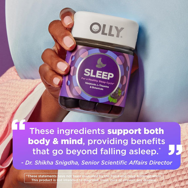OLLY Sleep Gummy, 3 Mg Melatonin, L-Theanine, Chamomile, Lemon Balm, Sleep Aid, Blackberry, 50 Count