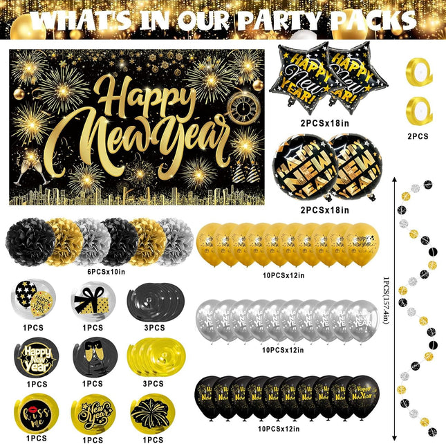 Happy New Year Party Backdrop Fabric Sign Poster Banner with Pattern Firework for New Year Party Decoration Photo Props 