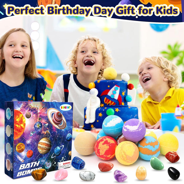 10 Pack Galaxy Bath Bombs for Kids with Surprise Toys Inside Organic Bubble Bath Bombs with Solar System Gemstones Easter Christmas Birthday Gift