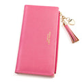 Valentoria Womens Wallet Cute Elegant Long Slim Card Holder Case Minimalist Coin Purse Thin Tassels Zip Clutch Wallets for Girls Ladies L Barbie Pink