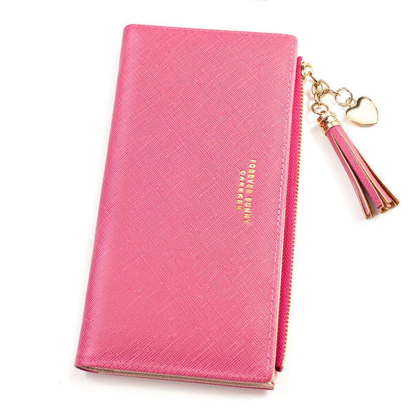 Valentoria Womens Wallet Cute Elegant Long Slim Card Holder Case Minimalist Coin Purse Thin Tassels Zip Clutch Wallets for Girls Ladies L Barbie Pink