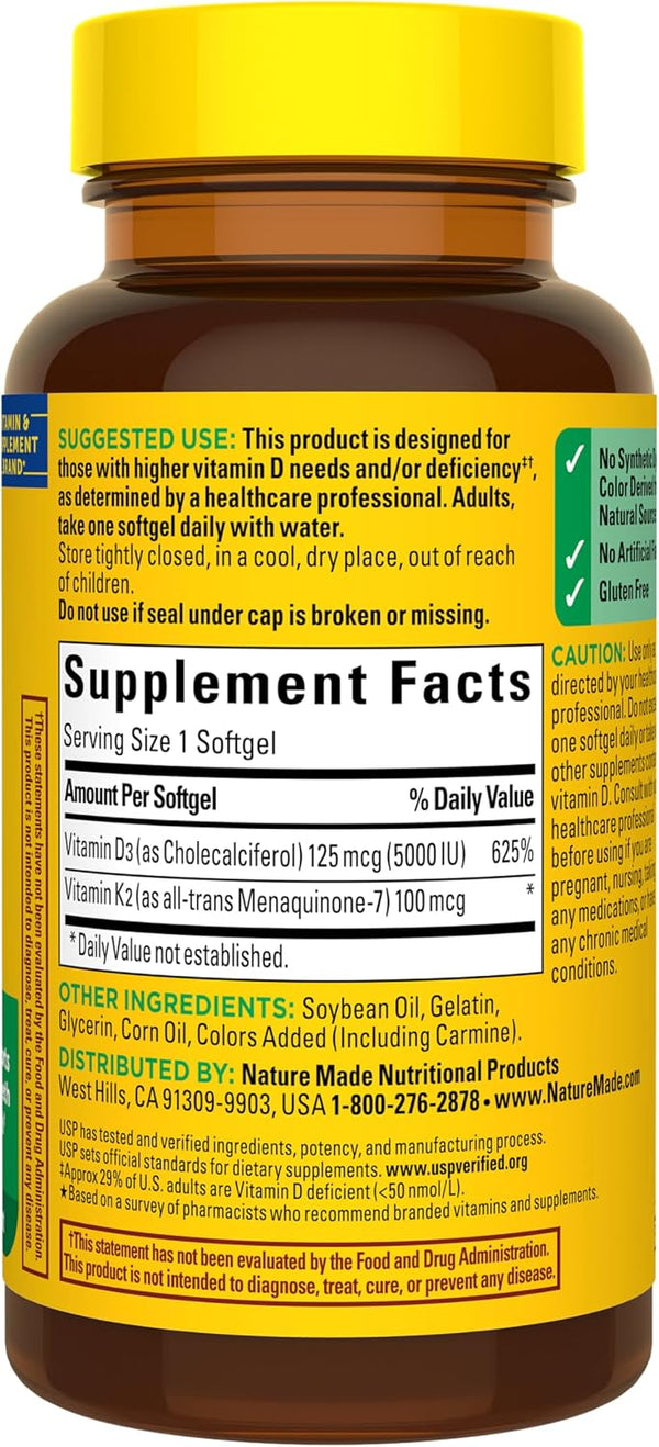 Nature Made Vitamin D3 K2 Supplement, 30 Softgels 30 Count (Pack of 1)