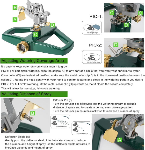WEMADE Heavy Duty Metal Pulsating Sprinklers for Yard - 360 Degree Roating Automatic Water Sprinkler for Lawn with Metal Base, Impact Sprinklers