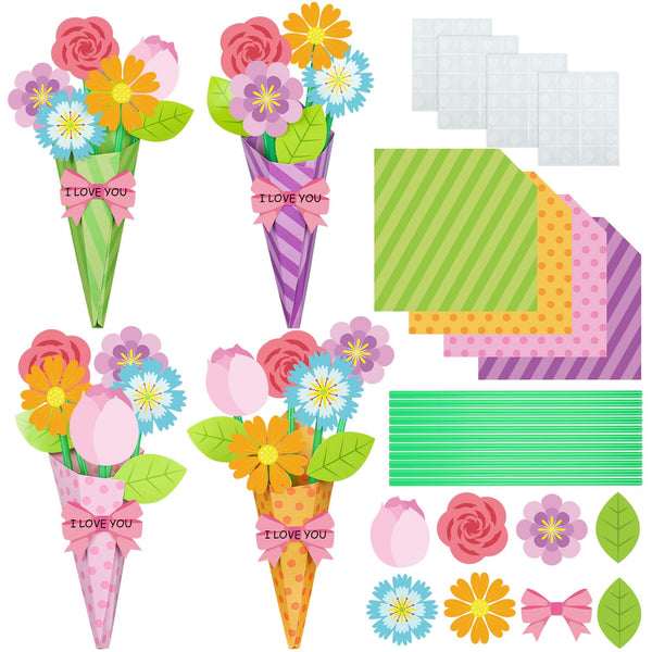 peony man 24 Pcs Flower Bouquet Kit Mother's Day Flower Bouquets Floral Bouquet Gift Home Activities with Straw and Floral Paper for Teacher