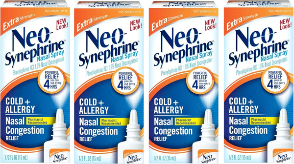 Neo-Synephrine Nasal Spray , Extra Strength Formula, 0.50 Ounces Each (Value Pack of 4)