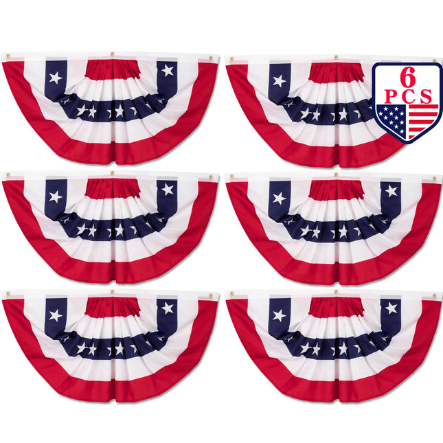 6 PCS 4Th of July Decorations Outdoor, 1.5 X 3 FT American Flag Banner, Patriotic Bunting USA Pleated Fan Flags US Half 