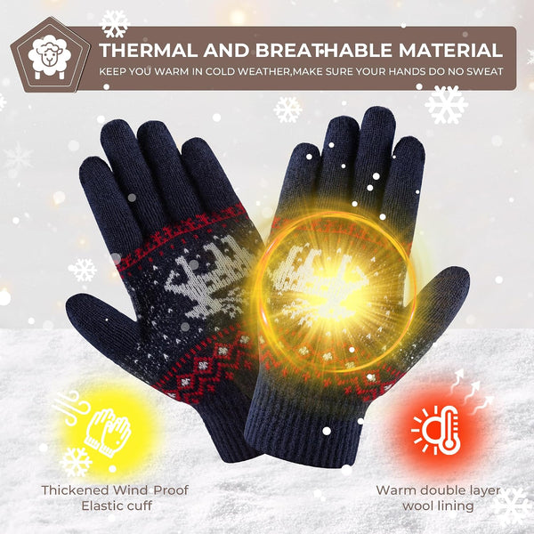 Winter Gloves Women Wool Warm and Cozy Mittens Women Elastic Knit Thermal for Outdoor Activities,Christmas Gift Navy Blue