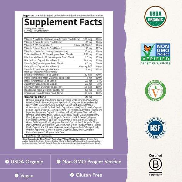 Garden of Life Organics Multivitamin for Women - Women's Once Daily Multi - Whole Food Multi with Iron, Biotin, Vegan Organic Womens Multivitamin