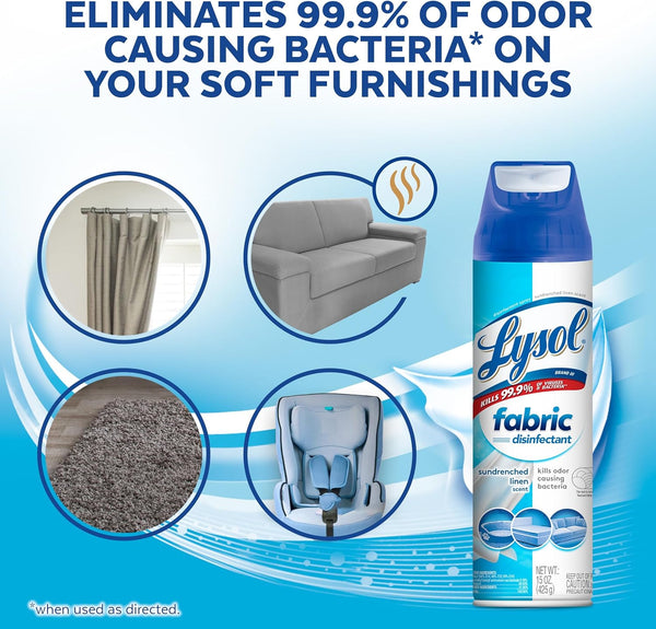 Lysol Fabric Disinfectant Spray, Sanitizing and Antibacterial Spray, For Disinfecting and Deodorizing Soft Furnishings, Sundrenched Linen 15 FL.