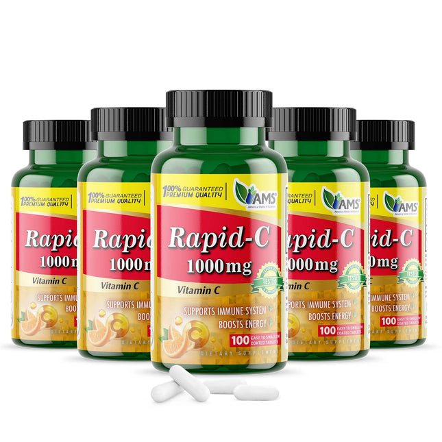 America Medic & Science Rapid-C 1000Mg Vitamin C Supplement (5 Pack of 100 Tablets) Energy Booster, Daily Immune System 