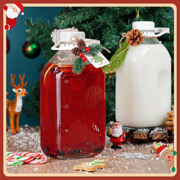 Ritayedet 4 Pack 64 Oz Heavy Duty Glass Milk Bottle with 1 Silicone Spout and 5 Reusable Airtight SCREW LID, 2 Qt Glass Water Bottle with 2 Exact