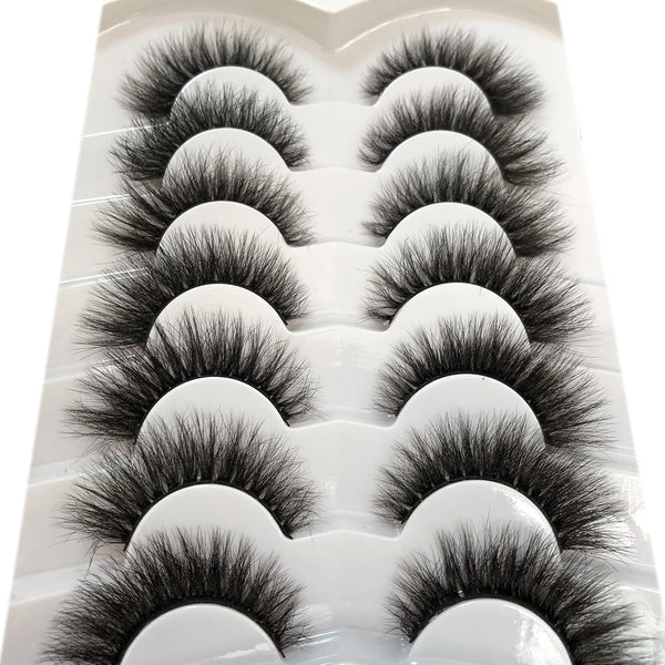 Pooplunch False Eyelashes Cat Eye Wispy Extensions Faux Mink Lashes Pack Short Natural Volume Fake Eyelash Strips 7 Pairs Pack Cat-Eye|9-15MM