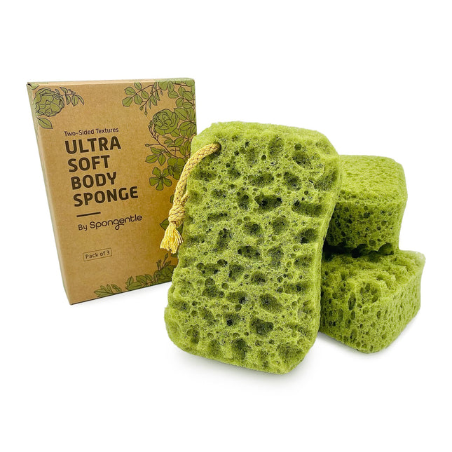 Spongentle Deep Cleansing Dual Texture Body Loofah Sponge, Vacuum Sealed, for Ba