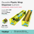 Chicwrap Lemon Refillable Plastic Wrap Dispenser - Includes 12" X 250' Roll Professional Grade Disposable Plastic Wrap - Reusable Dispenser