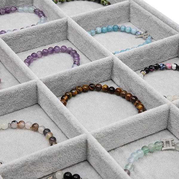 Juvale Velvet Stackable Jewelry Organizer Tray - 12-Grid Bracelet Holder & Ring Organizer - Velvet Jewelry Tray with Soft Compartments - Bracelet