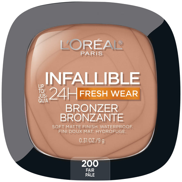 L'Oreal Paris Infallible up to 24H Fresh Wear Soft Matte Longwear Bronzer. Waterproof, Heatproof, Transfer, Humidity and Sweatproof, Fair, 0.31 Oz