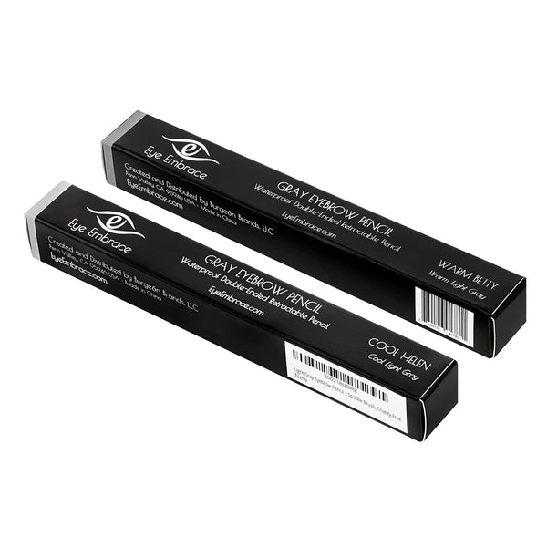 Eye Embrace Light Gray Eyebrow Pencils: Warm Betty & Cool Helen 2 Pack Bundle - Waterproof, Double-Ended Automatic Angled Tip & Spoolie Brush,