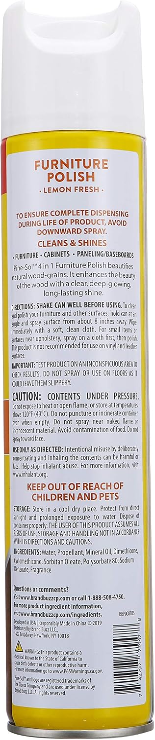 Pine-Sol Furniture Polish, Lemon Scent - Wood Furniture Spray Gives You a Powerful Clean You Can Trust , 12.7 Ounces - 6 Pack