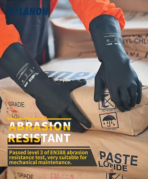 LANON Rubber Chemical Resistant Gloves, Reusable Heavy-duty Safety Work Gloves, Acid & Alkali Protection, Non-Slip, X Large X-Large (Pack of 1)