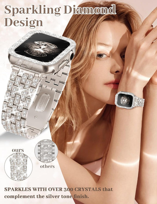 JR.DM Diamond Bands with Bling Case Women Compatible with Apple Watch 40Mm 38Mm 
