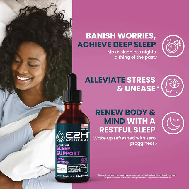 E2H Natural Sleep Support - Liquid Melatonin with Chamomile, Theanine - Sleep Be