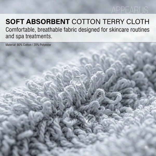 APPEARUS Cotton Terry Cloth Facial Headband 4 Pack White | Absorbent cotton terry with adjustable hook and loop band. Designed for estheticians,