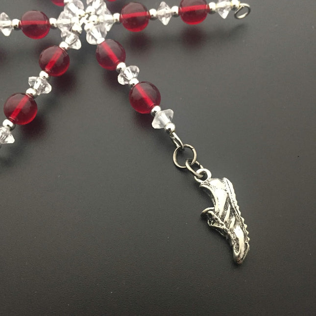 RUNNING SHOE Ornament - Beaded Snowflake Christmas Ornament/Gift Tag with round Running Shoe Charm with Jewelry Box - Ha
