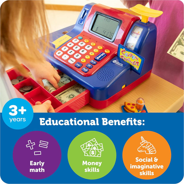 Learning Resources Pretend & Play Teaching Cash Register, 73 Piece Set, Ages 3+,