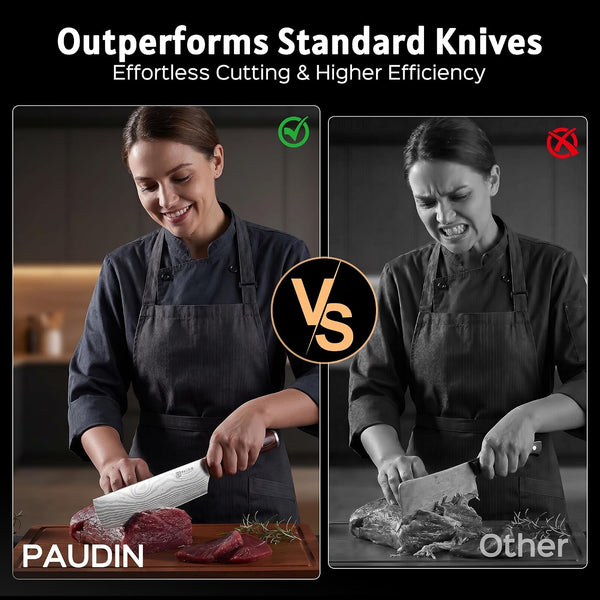 PAUDIN Nakiri Knife - 7" Razor Sharp Meat Cleaver and Vegetable Kitchen Knife, High Carbon Stainless Steel, Multipurpose Asian Chef Knife for Home