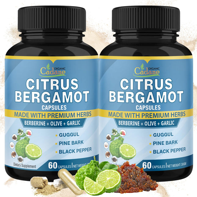 Organic Cadane 2 Packs Citrus Bergamot Extract Capsules with Berberine, Olive, G