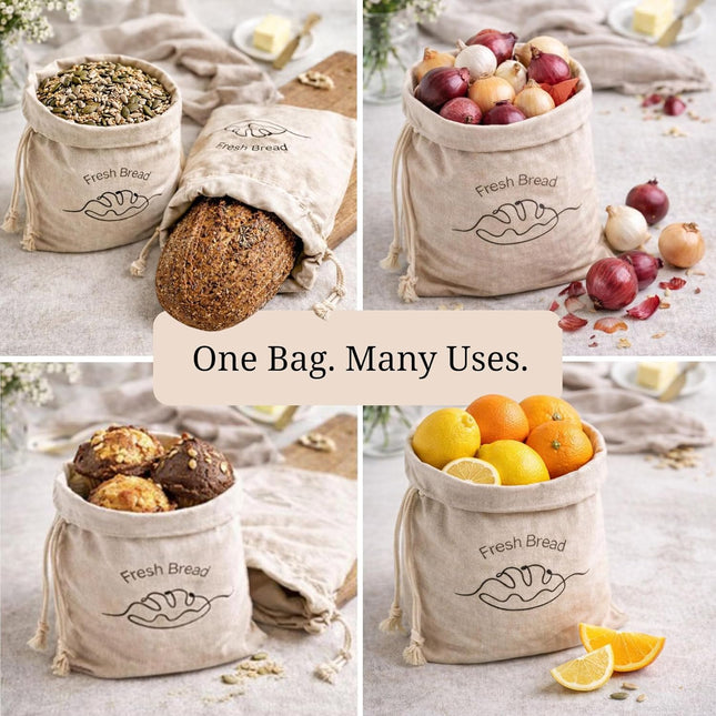 Simply H&K Linen Bread Bags [Pack of 3] with Inner Lining - Keeps Homemade Bread