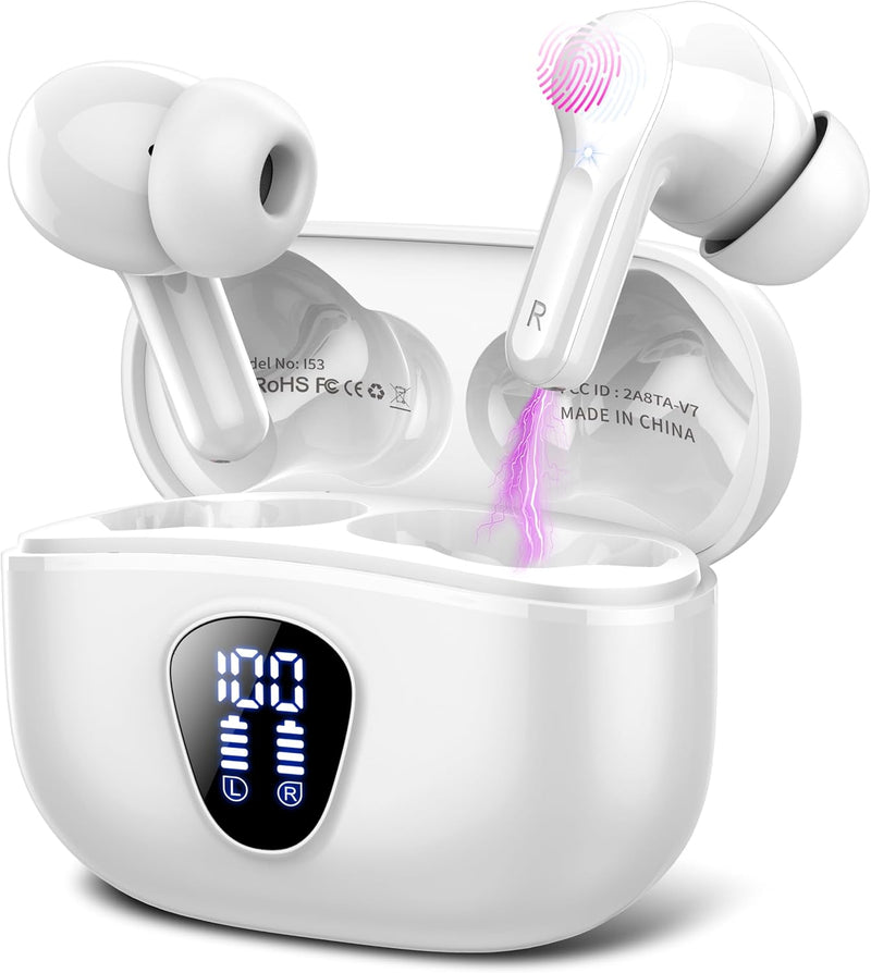Wireless Earbuds, Bluetooth 5.4 Headphones Hifi Stereo, Bluetooth Earbuds with ENC Noise Cancelling Mic, IP7 Waterproof in Ear Earphones, 48H, LED