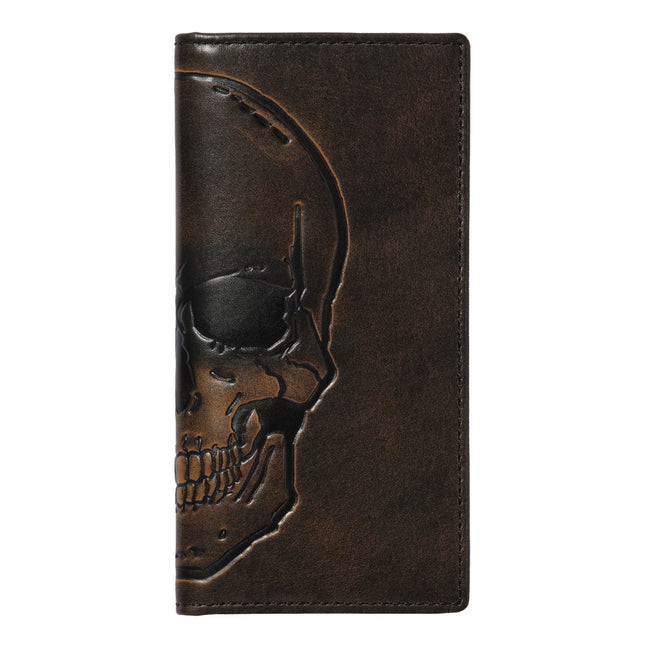 House of Jack Co. Skull Long Bifold Wallet for Men, Full Grain Cowhide Leather B