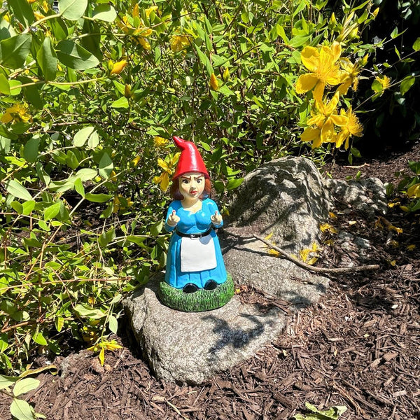 Gnometastic Lady Middle Finger Gnome 8.5in, Naughty, Funny Garden Gnomes Statue Outdoor Decorations for Yard, Lawn Ornament, Home Decor,