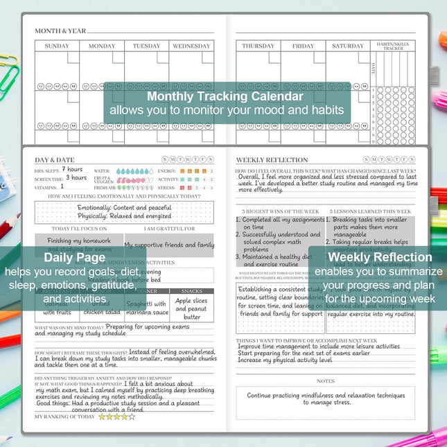 Mental Health & Anxiety Journal, 91 Days Mood Tracker Journal for Mindfulness, S