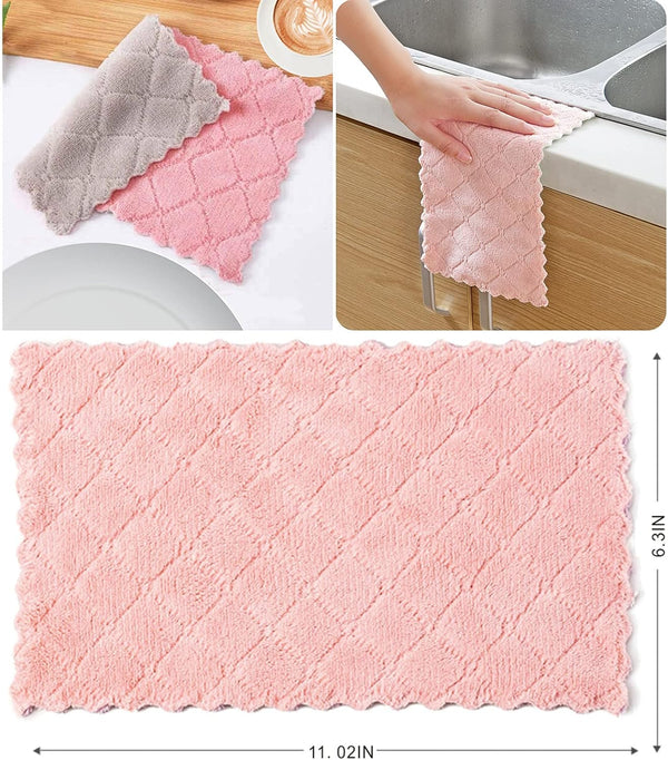 Microfiber Kitchen Washcloths, Super Absorbent Coral Velvet Dishtowels, Premium Table Cleaning Cloths, Non-Stick Oil Quick Dry Dish Towels, Soft